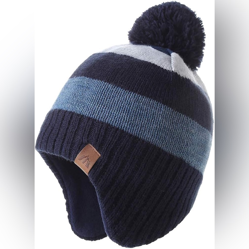 BRAND NEW Toddler Boy Navy and Blue Striped Kids Beanie
